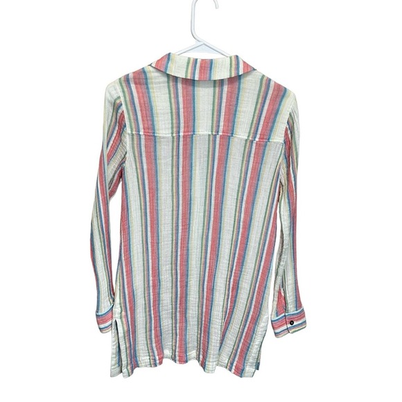 Soft Surroundings Button Up Tunic Long Sleeve Cotton Rainbow Stripes sz XS - Picture 3 of 9